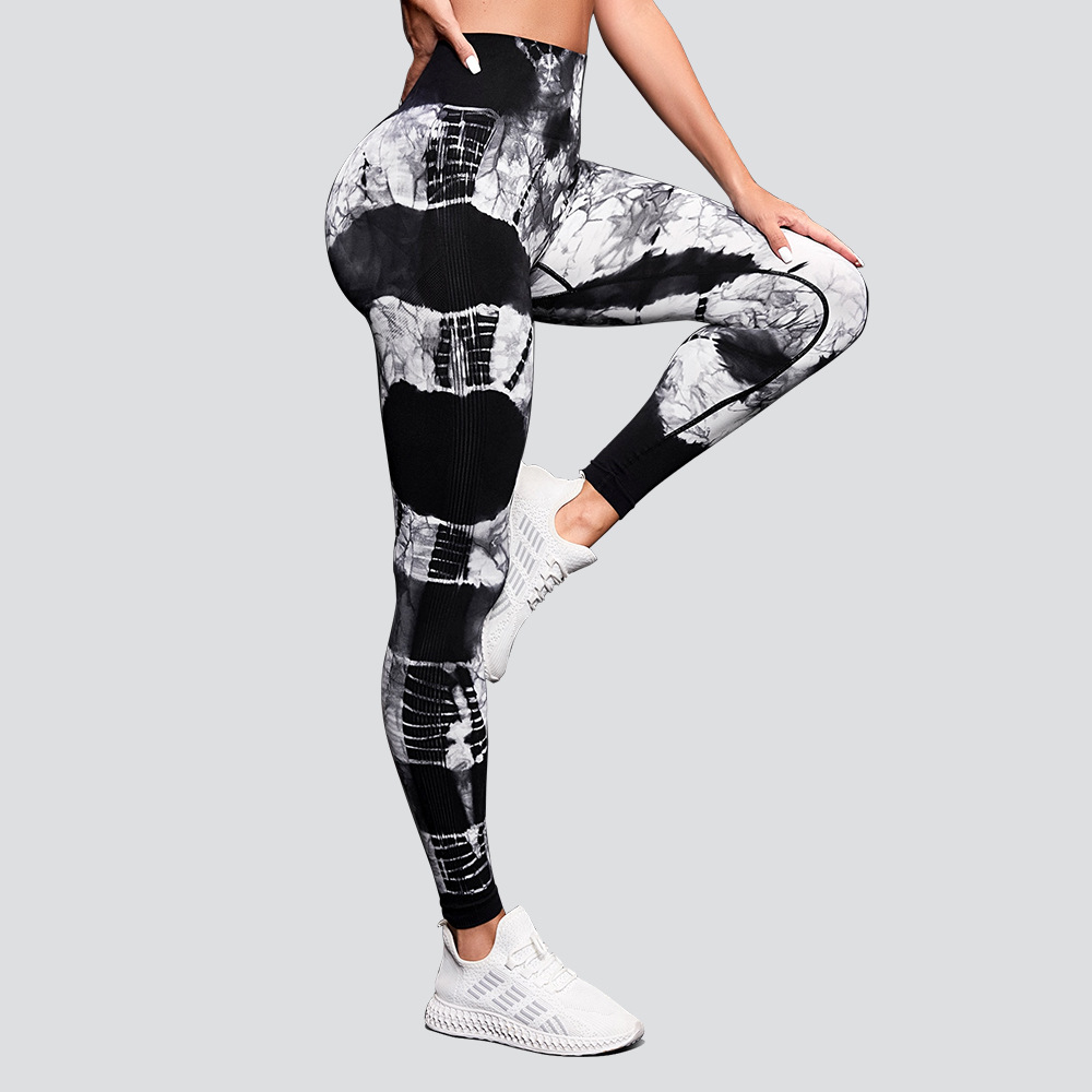 Nuevo pantalones teñidos de cintura alta Peach Hip lifting sin costuras jacquard running fitness yoga pantalones medias deportivas