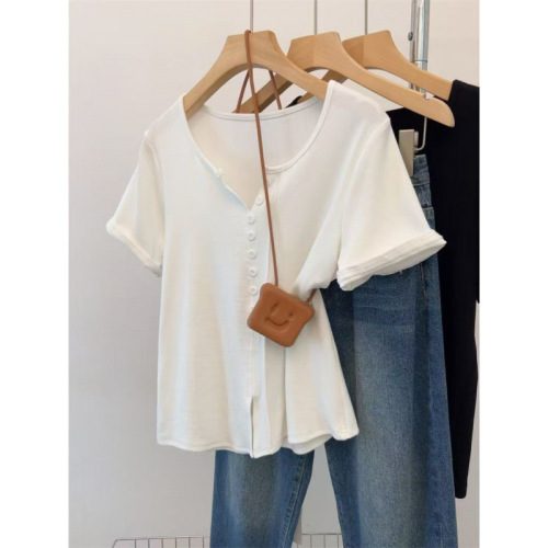 Women's Summer Oversized V-Neck T-Shirt for Loose Fit, 200 Lbs, Casual and Versatile, with Unique Slit Top