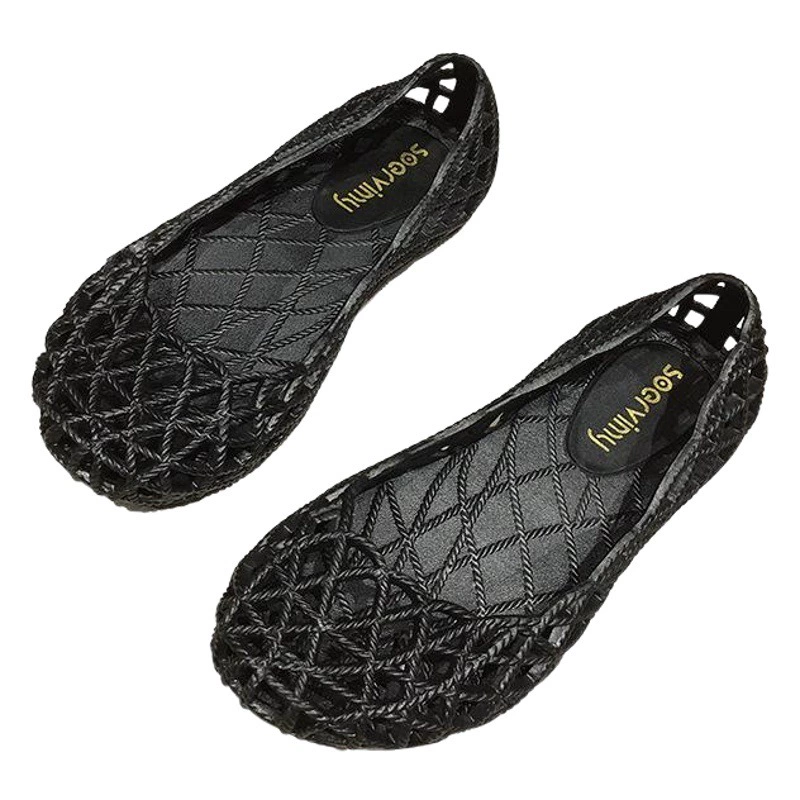 Женские летние сандалии на плоской подошве с полым пластиковым желе, обувь для медсестер на плоской подошве, дышащая Нескользящая пляжная обувь в виде пещеры