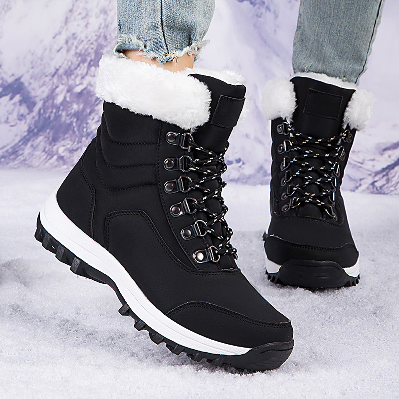 2025 nuevo invierno de terciopelo grueso grande al aire libre zapatos de montaña resistentes botas de nieve zapatos de mujer zapatos de algodón