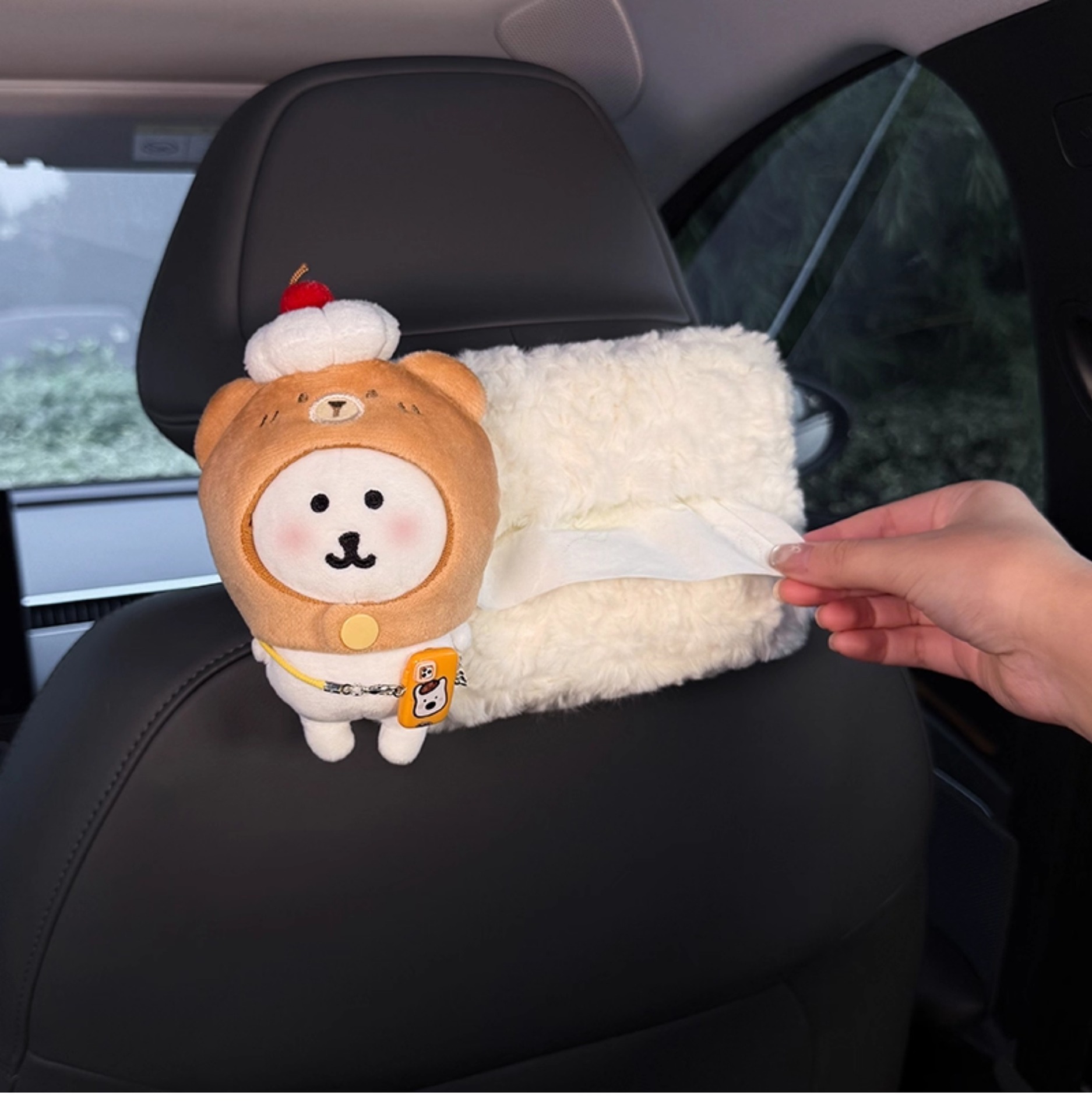 Cute Doll Car Tissue Box, 2025 New Model, Hanging on the Rear Headrest of the Car, High-End Style for Women