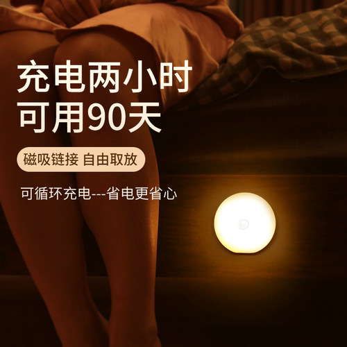 Induction Light Human Sensor Bedside Lamp LED Charging Magnetic Adhesive Cabinet Light Sound Control Smart Night Light Wholesale