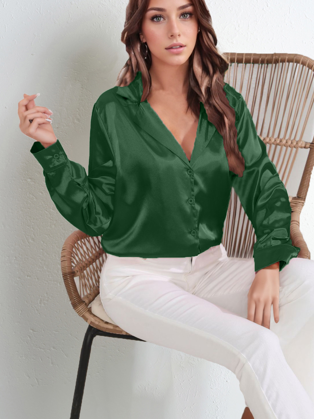 Popular traje de tiro real camisa de satén de las mujeres camisa de manga larga de seda artificial nueva ropa de mujer transfronteriza europea y americana