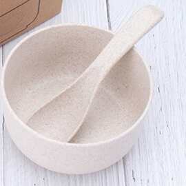 小麦秸秆防摔防烫碗家用餐具成人儿童塑料小碗吃饭碗勺