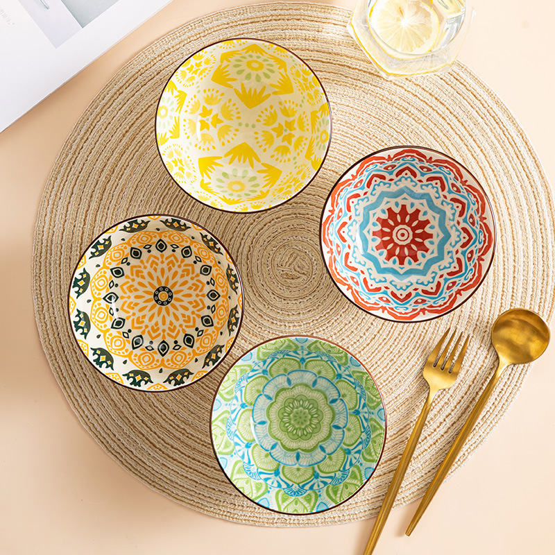 Bohemian 4.5 Inch Thread Bowl Japanese Underglaze Color Rice Bowl Ceramic Vintage Home Dessert small size Bowl Bohemian 4.5 Inch Thread Bowl Japanese Underglaze Color Rice Bowl Ceramic Vintage Home Dessert small size Bowl