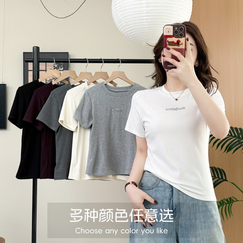 Popular shoulder short-sleeved t-shirt women's butterfly hot drilling base shirt slim slimming women's summer high-end blouse wholesale