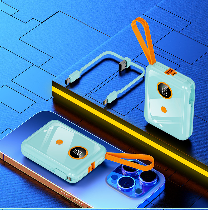 Powerbank 20000mAh mit integriertem Dual-Kabel Schnellladung 22,5W tragbar mit Kabel