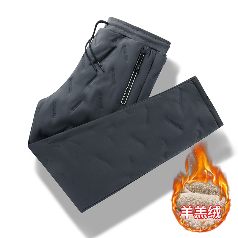 冬季男士经典简约保暖羊羔绒长裤男大码加绒加厚防风防水户外棉裤|undefined