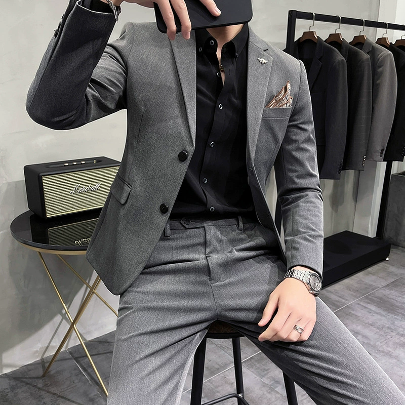 Мужской костюм slim-fit, комплект (пиджак + брюки), ткань, размеры S–7XL, классические серые оттенки