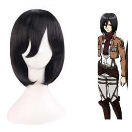 外贸新款黑色修脸进击的巨人三笠cos假发 万用动漫cosplay假发套