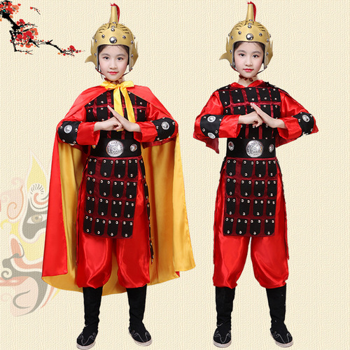 Children chinese ancient swordsman warrior performance clothes opera Yue Fei Hua Mulan general armor costume ancient soldier Yang Jiang performance costume