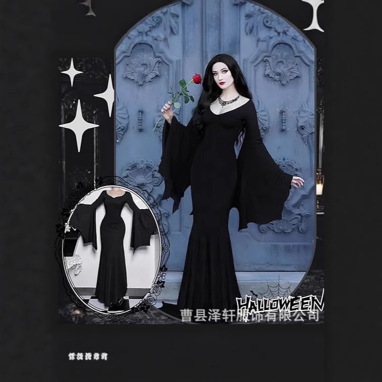 Cross-Border European and American Autumn New Halloween Party Role-Playing Witch Costume Gothic Dress Maxi Skirt Cross-Border European and American Autumn New Halloween Party Role-Playing Witch Costume Gothic Dress Maxi Skirt