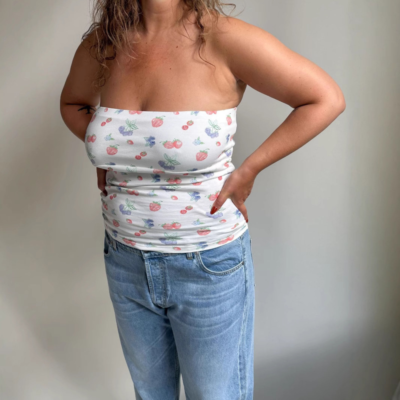 European and American New Women's Clothing Ins Fashion Sexy Retro Tube Top Short Sleeveless Outer Floral Polka Dot Bottoming Vest