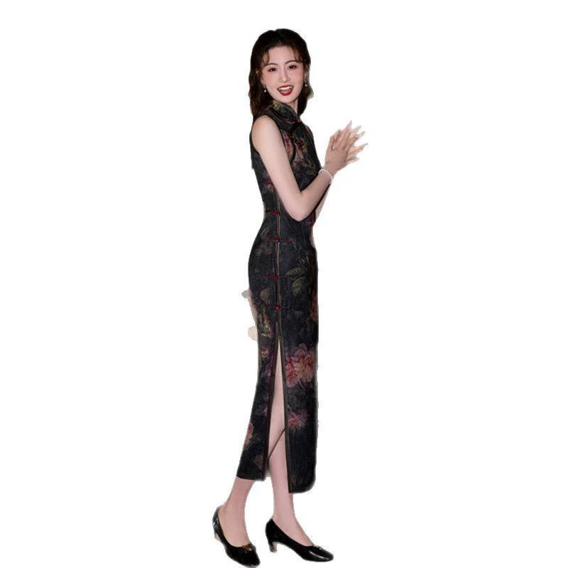Retro long summer cheongsam sleevless, for middle age