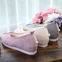 漢服鞋 圓頭 單鞋/棉鞋  純色提花棉布鞋 內增高坡跟女鞋