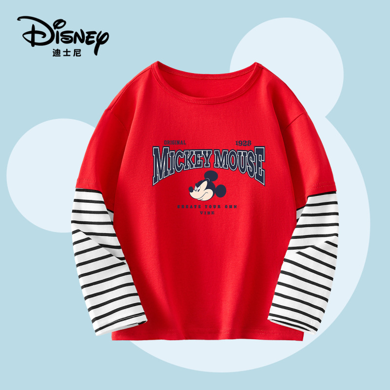 Disney Children's Long-Sleeve T-Shirt 2026 Spring New Style Casual Fake Two-Piece Top for Boys and Girls Baby Spring Outfit Disney Children's Long-Sleeve T-Shirt 2026 Spring New Style Casual Fake Two-Piece Top for Boys and Girls Baby Spring Outfit
