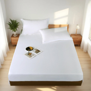 Bedding 60-Count Cotton Satin Simmons Fitted Sheet for Guesthouses, Pure Cotton White Dustproof Bed Cover for Hotels