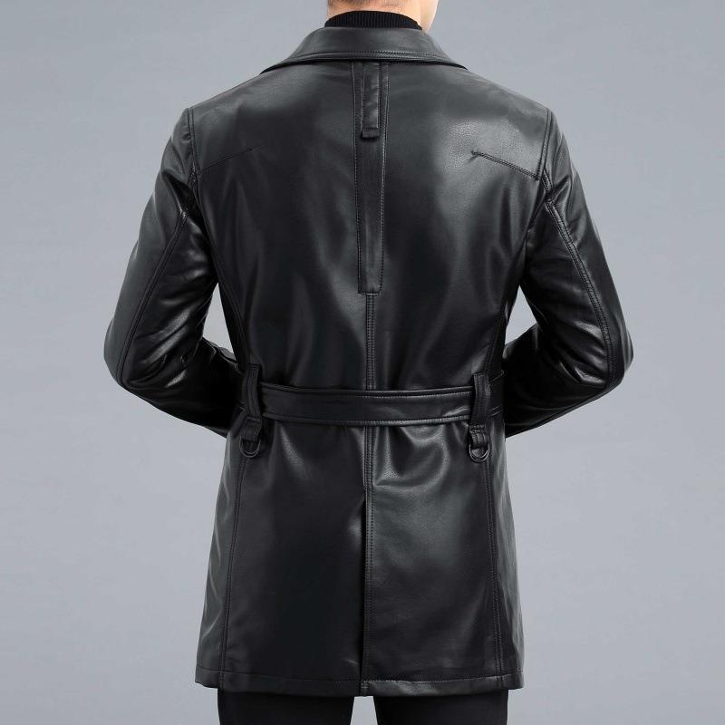 ジャケット・アウター LEATHER MID LENGTH DAPPER COAT Spring Sheep Leather Jacket Mid-length Suit Collar Coat Men's