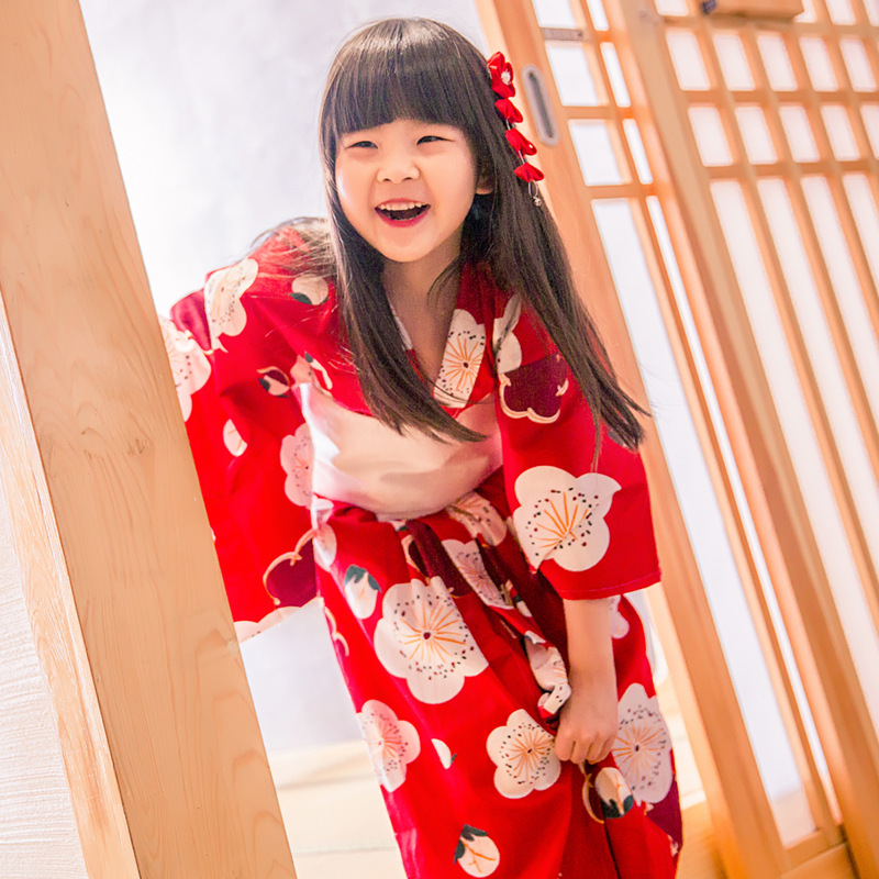 日本日式兒童和服套裝帶腰封女童攝影道具和服套裝和服女親子風