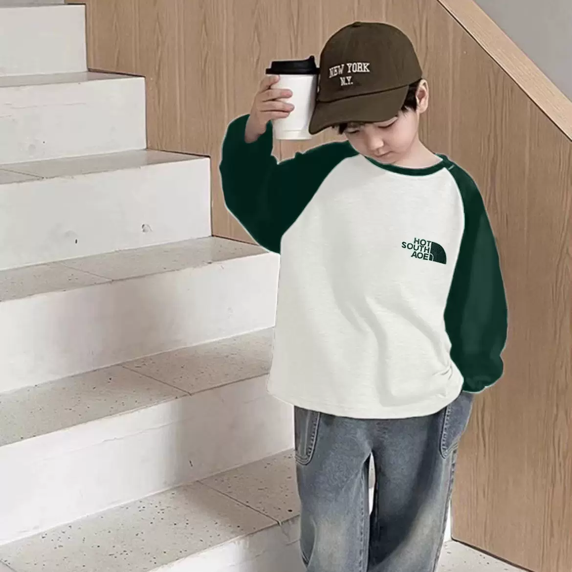 2025秋裤韩系字母T恤韩版儿童通用休闲长袖印花卫衣吸汗打底衫