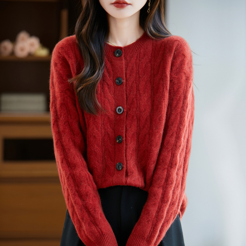 纯羊毛衫开衫女2025早秋新款圆领短款毛衣外搭软糯亲肤针织外套|undefined