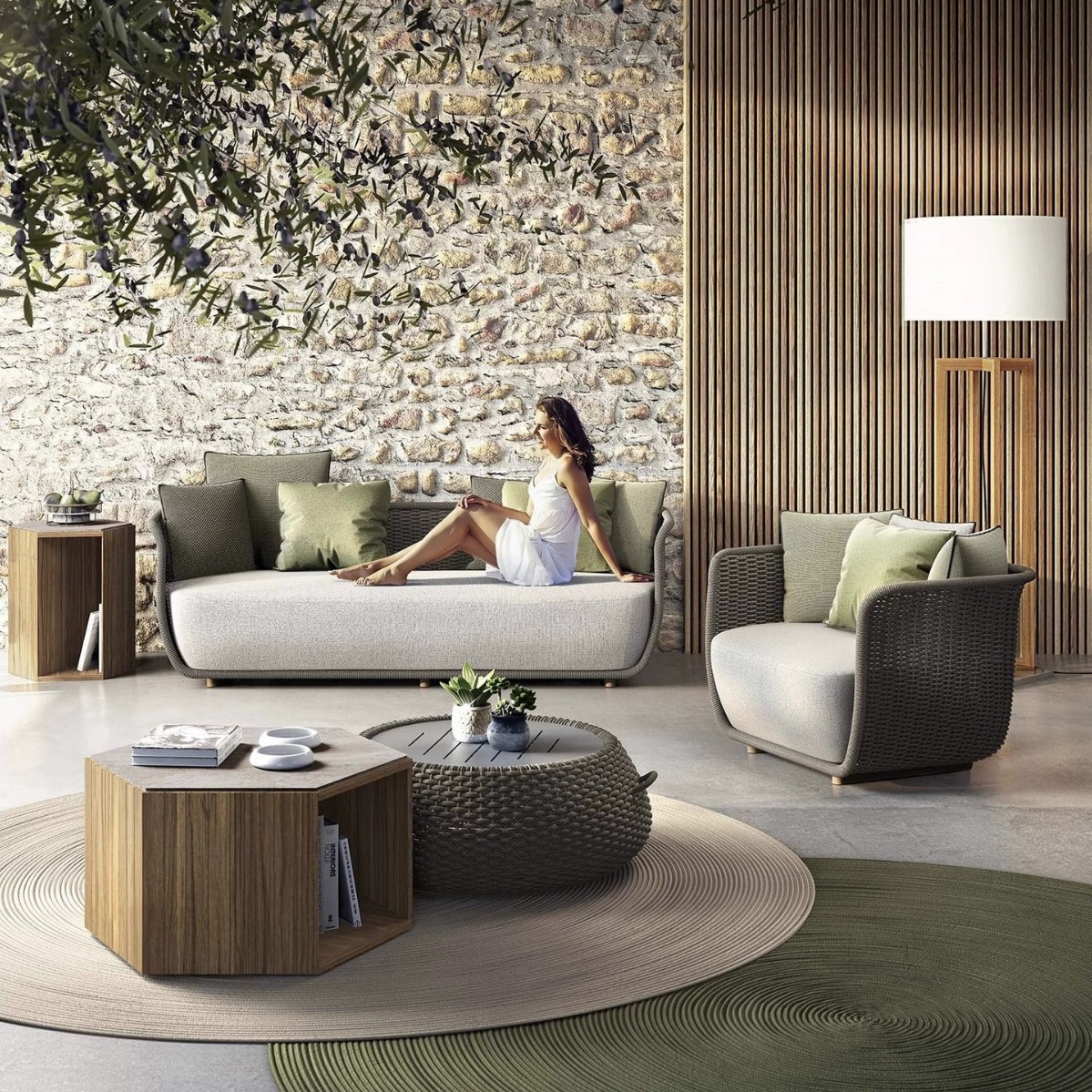 Diseñador al aire libre sofá combinación nórdico Villa jardín patio ventas Departamento ratán silla Hotel muebles de ratán al aire libre