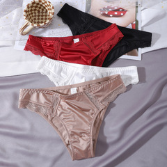 欧美跨境外贸丝绸质感蕾丝内裤三角女裤头women's lace underwear
