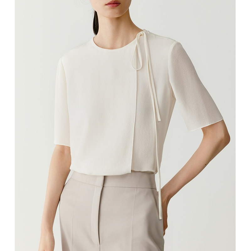 [IL order] women's spring 2025 ghost crepe short sleeve fancy top design niche temperament fashion shirt
