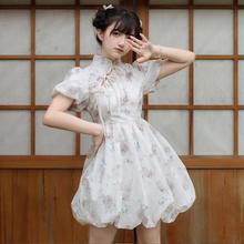 夏季新款国风新中式汉元素连衣裙小个子短款日常款泡泡袖改良旗袍