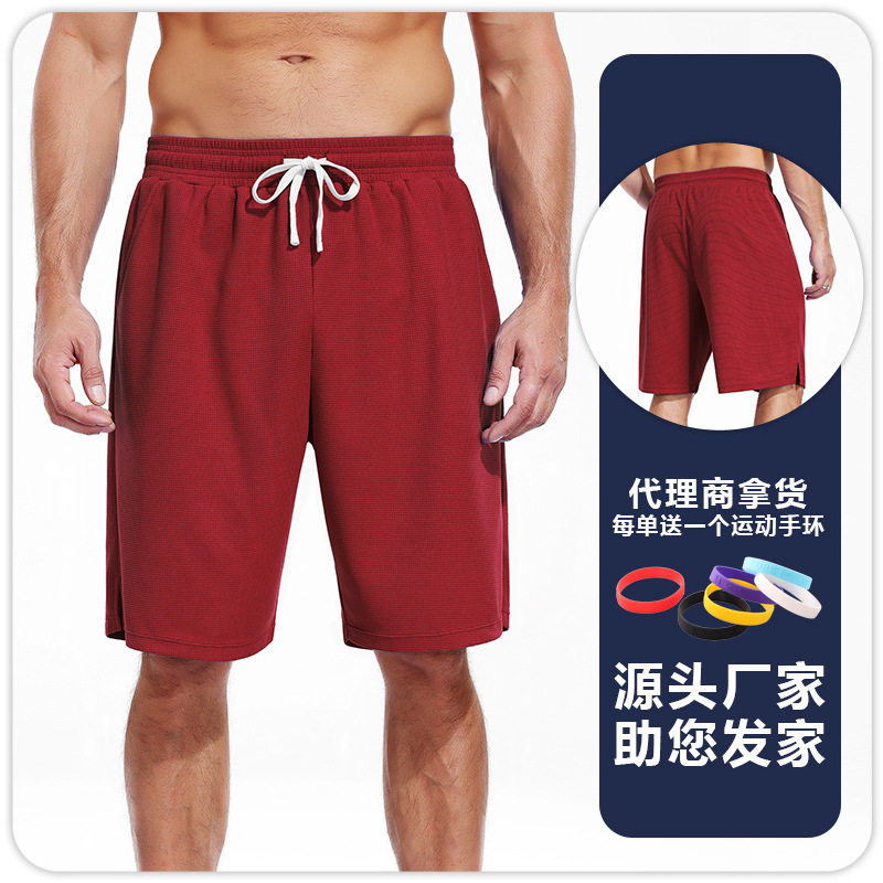Nuevos pantalones de baloncesto waffle para hombres frescos de una sola capa de piel transpirable deportivo de pulsación de doble bolsillo pantalones de fitness