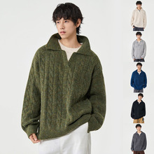 假两件POLO衫V领麻花针织衫毛衣男秋冬商务外穿线衣外贸跨境批发