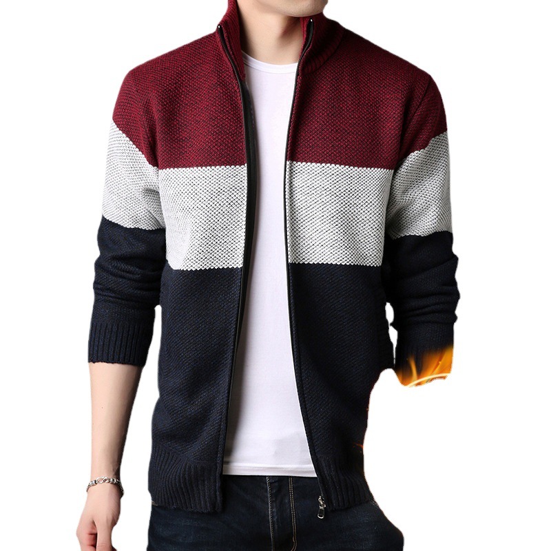 La Generación de comercio exterior transfronterizo de otoño e invierno cardigan con cremallera para hombre forrado de lana engrosado suéter cardigan collar de pie suéter abrigo