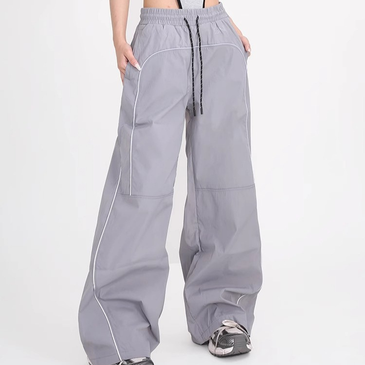 Pantalones deportivos casuales de pierna ancha americana 2025 nuevos pantalones de trapeador sueltos con cordón retro