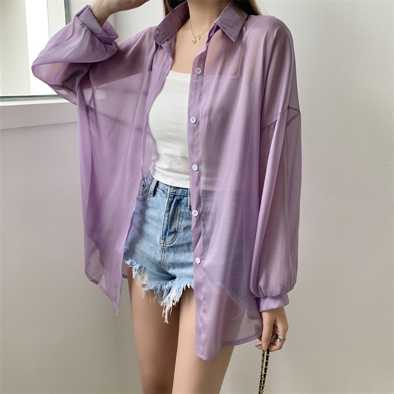 112g Weight Long Sleeve Sleeve Length Single Breasted Placket Type Shirtsleeve Sleeve Type Polyester, Chiffon Fabric Type Regular Top Length Cardigan Tops Type Holiday Occasion Shirt Collar Neckline Loose Fit Type Solid Color Pattern Summer, Spring Season Women's Gender Casual Style Wholesale Women's Casual Solid Color Long Sleeve Blouses 23