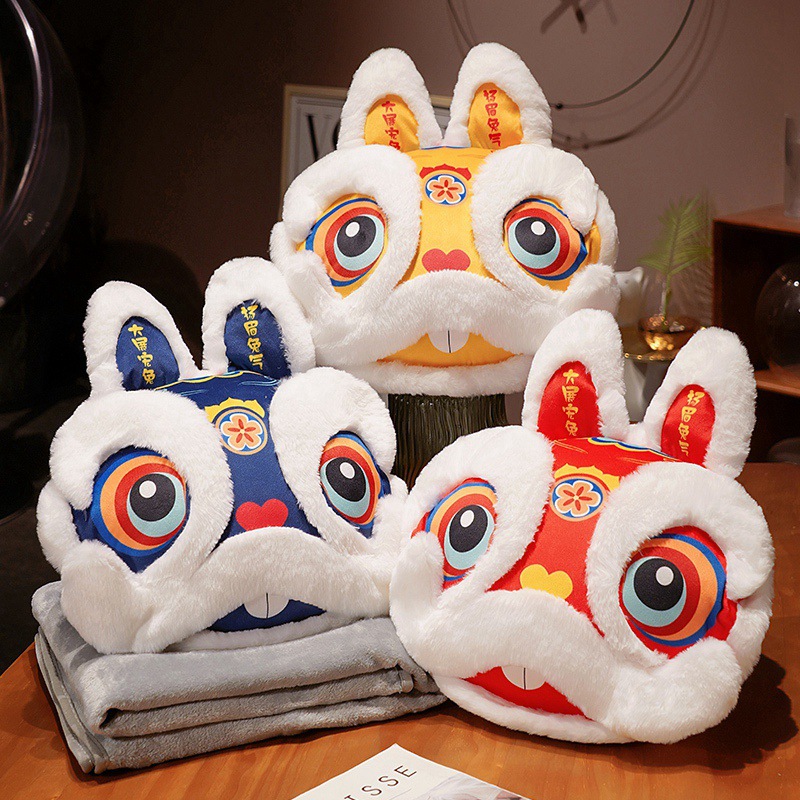 Guochao conejo almohada edredón de doble uso mascota Oficina siesta almohada manta tres en uno sofá cojín