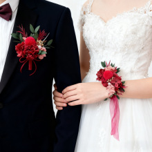 红色婚礼胸花腕花套装新郎新娘结婚襟花婚庆配饰永生花婚礼装饰品