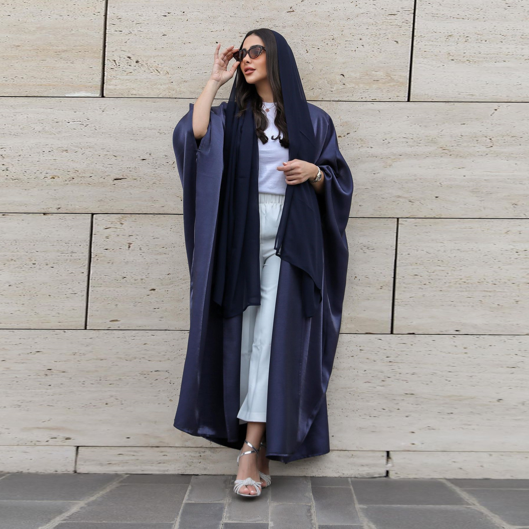 Shiny Silk Batwing Sleeve Robe Plus Size Casual Dress_voghion.com