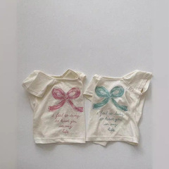 Korean Version Ins Big Bowee Square Collar Alphabet T-Shirt Girls Sleeveless Cotton Top Summer Breathable Versatile