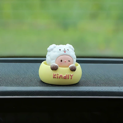 and Cute Shaking Head Animal: Car ornaments - type-f-white-puppy-with-glue