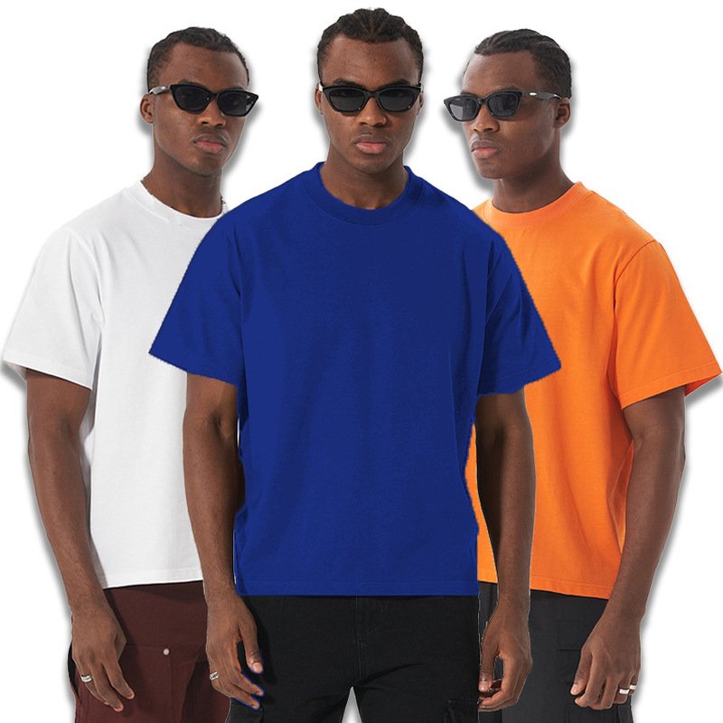 Cross-Border Exclusive Short Boxy Fit Style Pure Cotton T-Shirt European and American Trendy Brand Heavy Drop Shoulder Sleeve Men's T-Shirt Cross-Border Exclusive Short Boxy Fit Style Pure Cotton T-Shirt European and American Trendy Brand Heavy Drop Shoulder Sleeve Men's T-Shirt