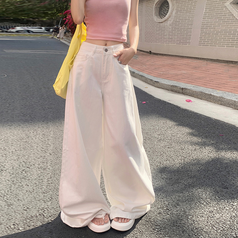 American Retro High-Waisted Black Tea White Loose Wide-Leg Pants for Women Spring and Summer Versatile Drapey Floor-Length Jeans for Women American Retro High-Waisted Black Tea White Loose Wide-Leg Pants for Women Spring and Summer Versatile Drapey Floor-Length Jeans for Women