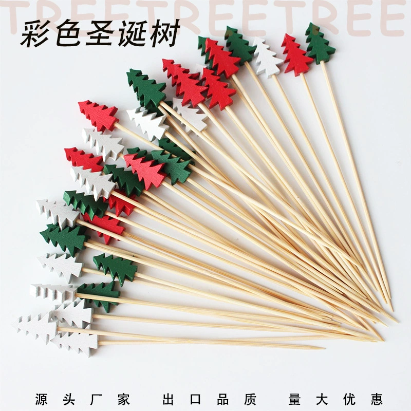 Красочная рождественская елка, сосна, рождественские фруктовые палочки, декоративные палочки, рождественские зубочистки, одноразовые бамбуковые палочки, фруктовые палочки