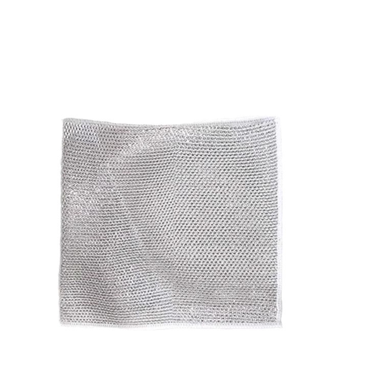 Paño de doble capa de plata para limpieza de cocina de acero para lavar platos sin aceite para el hogar para lavar la olla
