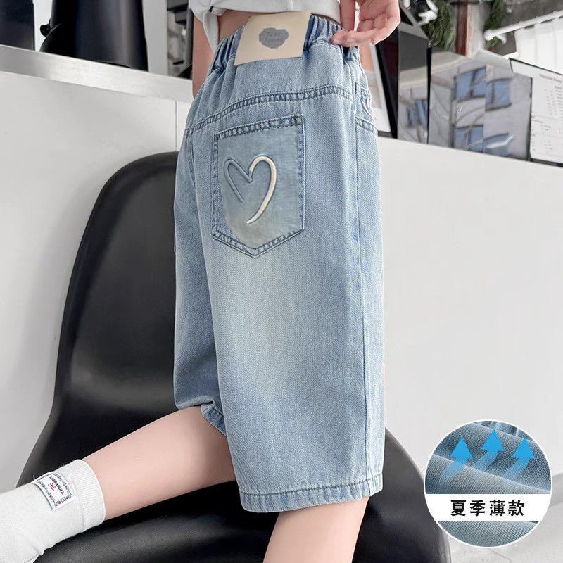 女の子夏パンツデニムショートパンツ2025新作ミディアムパンツ女の子中大子供用おしゃれ薄手スタイル|undefined