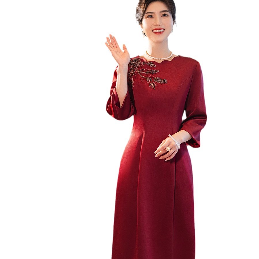 Mother-in-law's Banquet Attire, Engagement 2024 Autumn And Winter New Thickened Wedding Mother's Dress, Cheongsam Dress_ecoleips.com