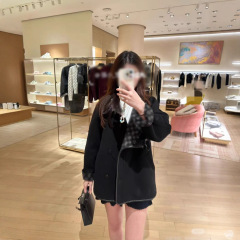 南油高端女装2025年Lou*新款小绵羊皮边冬季双面羊毛大衣外套女