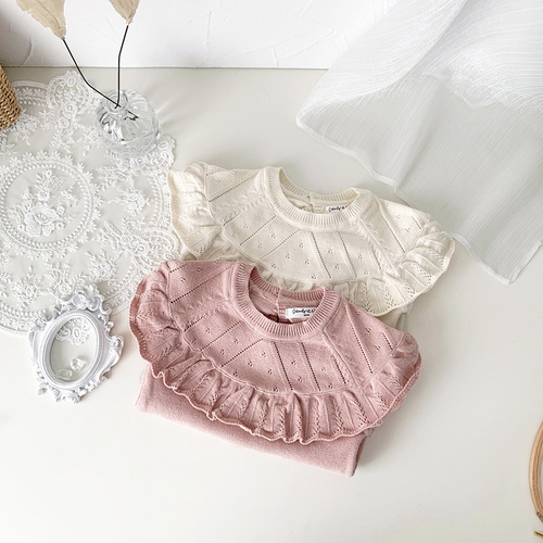 Cutemily Infant Knitted Romper Baby Girl Spring Autumn Long Sleeve Triangle Hooded Jumpsuit 