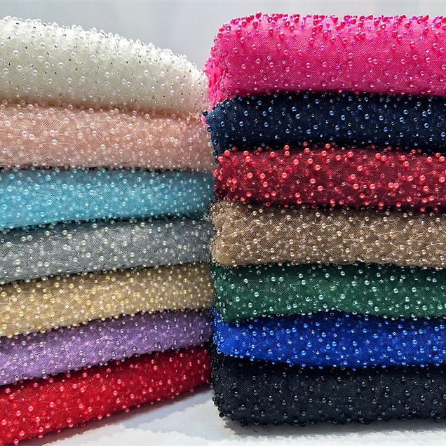 Estereoscópico transpirable doble cuentas bordado tela burbuja cuentas bordado moda vestido vestido bolsa tela al por mayor spot