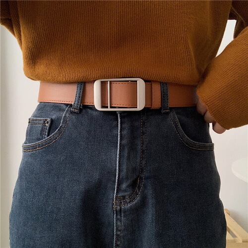 Women's Korean Version Simple and Versatile Student Universal Casual PU Denim Belt for Men, Fashion without Hole, Trendy