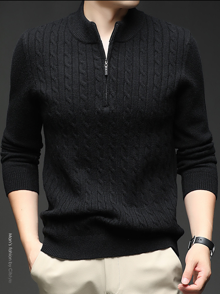 Jacquard de color sólido transfronterizo jersey de punto de aguja de invierno de mediana edad hombre casual suéter de semicirremolca